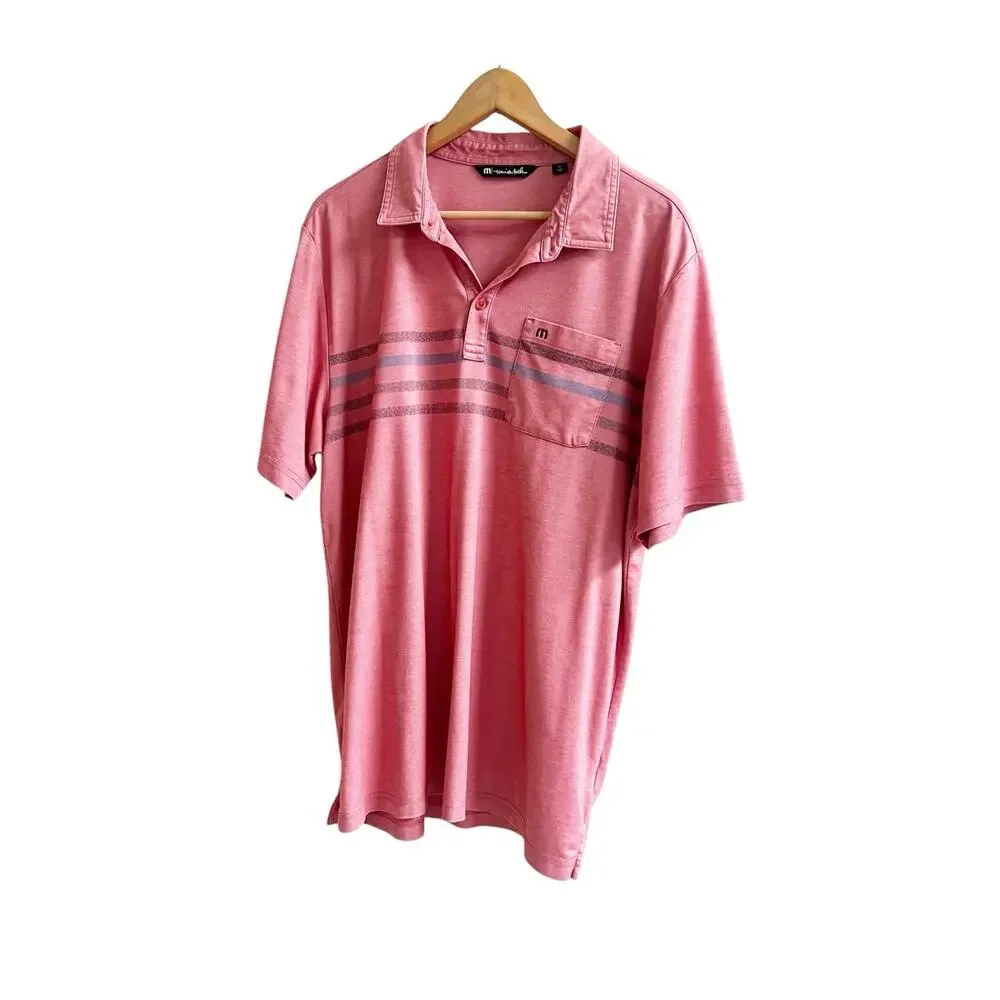 Travis Mathews Men’s Choma Polo Size XL Red Striped Design Logo Golf Sporty - Picture 2 of 8